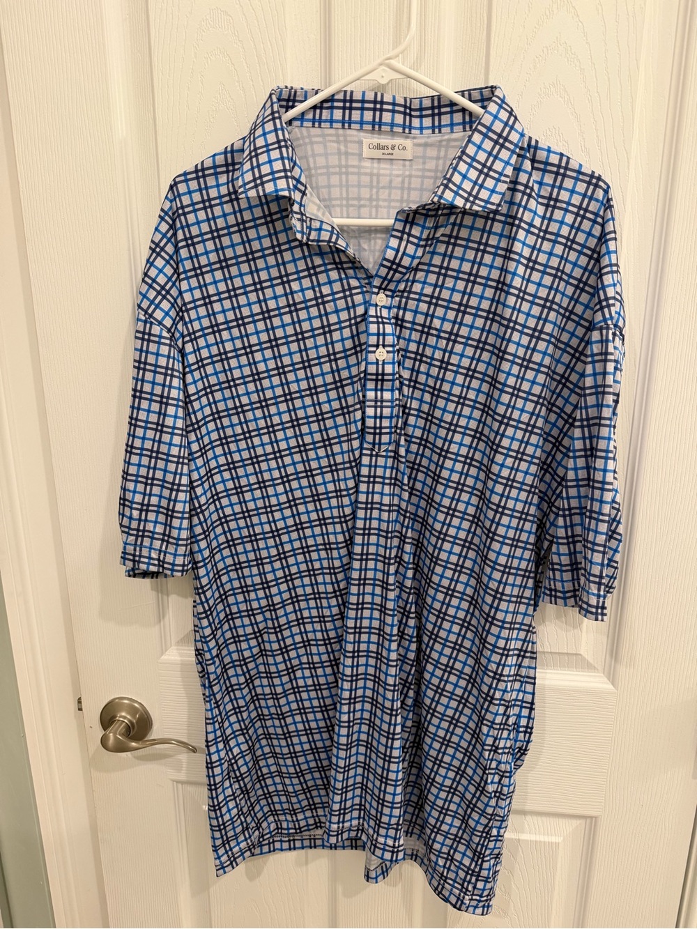 Collars & Co - Men's Blue Plaid Button Polo Shirt - 3XL